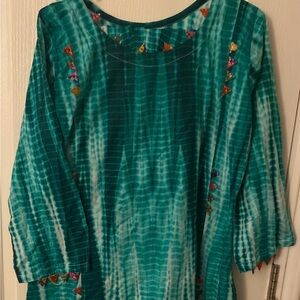 2 Pcs cotton Teal Tie-Dye Tunic Dress